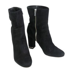Michael Michael Kors BLACK REAL LEATHER SUEDE HIGH HEEL ROUND TOE ANKLE BOOTS 7M